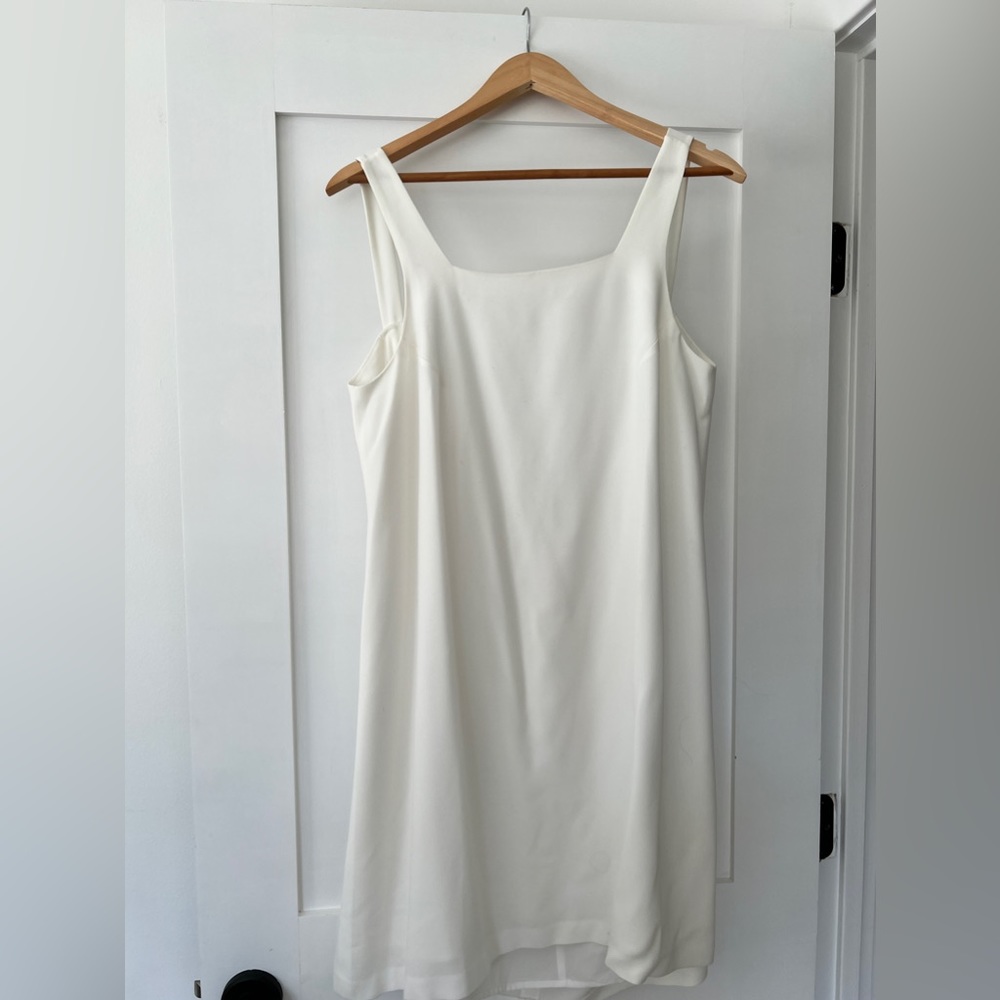 Club Monaco, size 8, white low back adjustable shift dress